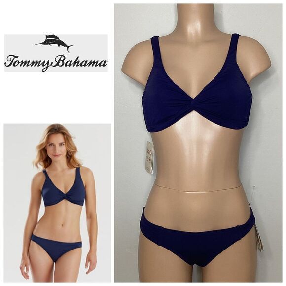 New. Tommy Bahama S- bottom/XS- top navy underwire bikini set. - Picture 1 of 11